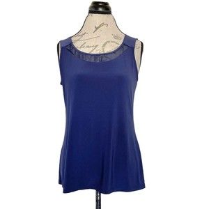 Cato Womens Blouse Tank Blue Stretch  Slewveless Sheer Neckline Size Small